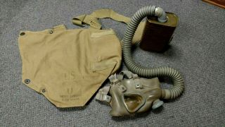 Vintage Ww2 Wwii Us Army Service Gas Mask - Rubber,  Canister,  Bag,  Decent Shape