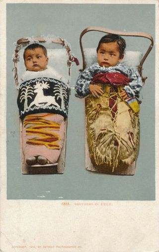 1903 Two Native American Eskimo Babies,  Elegant Papooses Detroit Ub Postcard