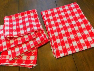 Vintage Cotton Tablecloth & 4 Napkins Red White Plaid Checked Picnic Set