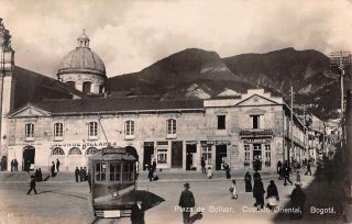 Bogota,  Colombia,  Plaza Bolivar,  Trolley,  Cathedral Real Photo Pc 1932