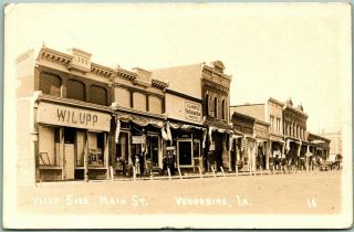 1912 Woodbine,  Iowa Rppc Real Photo Postcard " West Side Main Street " Stores