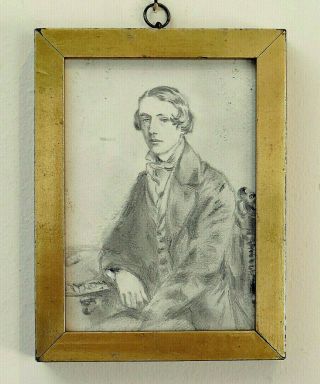 Antique Early Victorian C19th Miniature Pencil Portrait Of A Man Signed 1856 Old