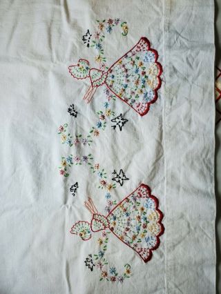Embroidered Pillowcase,  2 Women In Bright Colors,  Vintage Linens