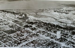 Vintage Postcard Alaska Rppc Real Photo Anchorage Aerial Brickley 141 1950s