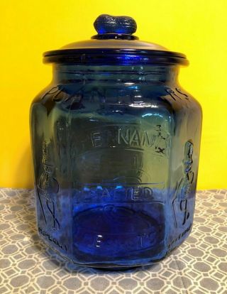Vintage Planters Brand Peanuts Drug Store Blue Vending Jar