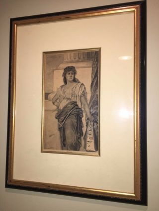 19th Century French Academy Drawing Signed Framed Matted