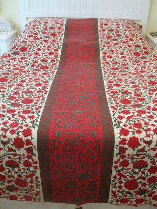 Large And Vera Vintage Tablecloth Christmas Bright Red Flowers