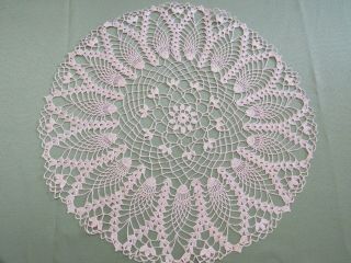Vintage Pink Crochet Lace Doily 15 - 1/2 " Round Fine Cotton Centerpiece Candle Mat