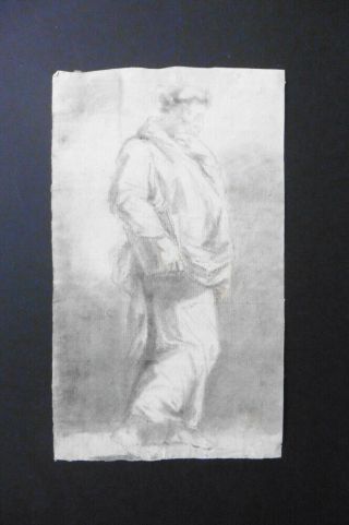 French School 18thc - Figure Study Attr.  Natoire - Charcoal - Red Chalk Drawing