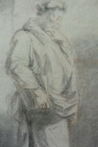 FRENCH SCHOOL 18thC - FIGURE STUDY ATTR.  NATOIRE - CHARCOAL - RED CHALK DRAWING 3