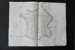 French School 18thc - Hand Drawn Map Of France Signed Mallet - Ink - Watercolor