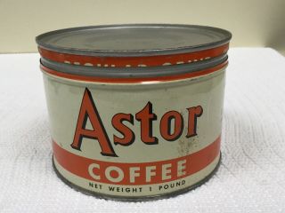 Vintage Astor Coffee 1 Pound Litho Keywind Advertising Tin Fisher & Co.  York