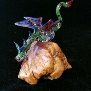 Handblown Glass Dragon Mounted On Wood