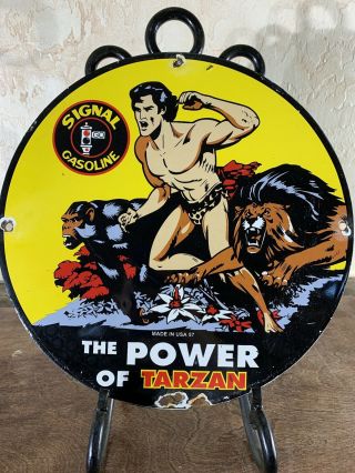 Vintage Style Tarzan  Signal Gasoline  Porcelain Gas Station Sign 12 Inch