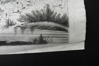 FRENCH SCHOOL CA.  1800 - ANIMATED RIVER LANDSCAPE - CHARCOAL DRAWING 3