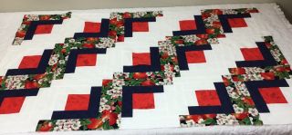 Patchwork Quilt Top,  Log Cabin,  Apple & Flower Print,  Small,  Hand Made