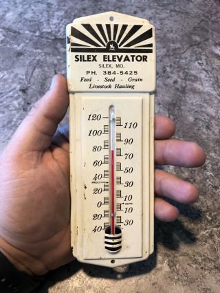 Vintage Silex Elevator Missouri Seed Corn Grain Wayne Feeds Thermometer Metal