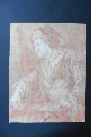 French School 18thc - Portrait Of An Artist - Red Chalk Drawing