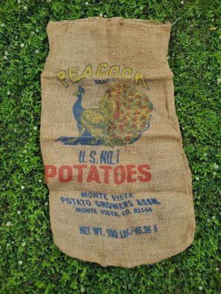 Vintage Burlap Potato Peacock Brand Usa Colorado Burlap 100 Lb Sack Bag