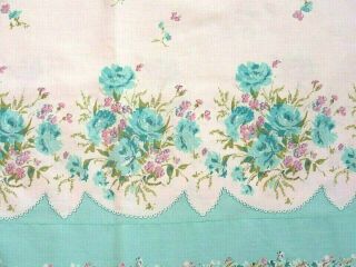 Vintage Pair 1950s Blue Roses On White With Pink Flowers Pillowcases