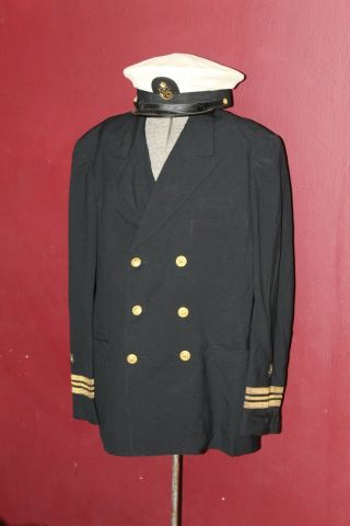 Vintage Officer Us Navy Ww2 Era Uniform Jacket Coat And Hat