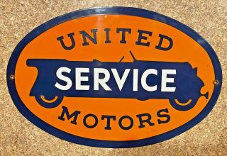 Vintage Porcelain Sign United Motors Service Gas & Oil Pump Plate 16.  5 X 11 In.