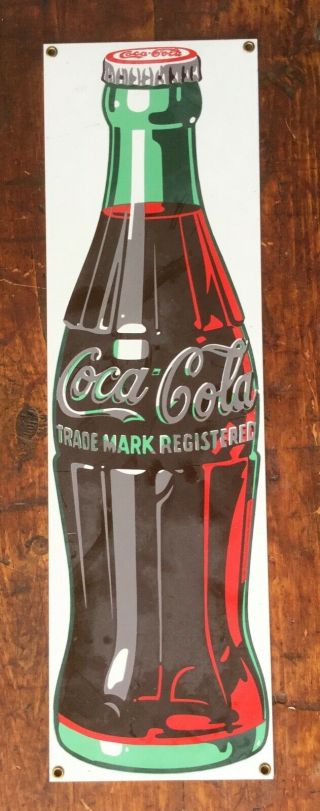 Vintage 1989 Porcelain Enameled Advertising Sign Coca - Cola Coke Bottle 21x6 1/4”
