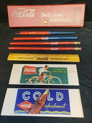 Vintage 1937 Coca - Cola Pencil Case School Set Nearly Complete Eraser Missing