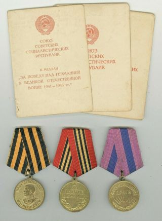 Ussr Soviet Military Medal Veteran Ww2 Kovpyk P.  F.  With Document