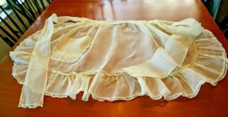 Vintage Hostess Yellow Sheer Organza Tie Waist Apron W/pocket Ruffle & Lace