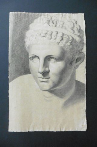 French Neoclassical Sch.  Ca.  1800 - Study Classical Man - Fine Charcoal Drawing