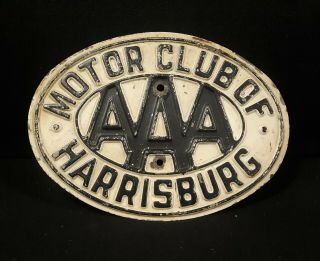 Vintage Aaa Motor Club Of Harrisburg Pa Stamped Steel Sign