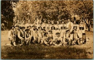 1910s Wausa,  Nebraska Rppc Real Photo Postcard Men & Women In Bavarian Costumes