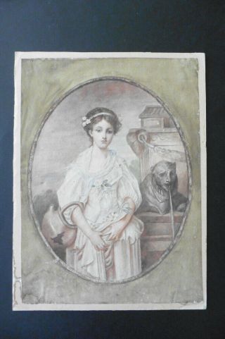 French Neoclassical School Ca.  1800 - Portrait Of A Young Lady - Watercolor