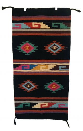 El Paso Saddle Blanket Co Wool Blend Wall Hanging Textile Black Colorful Pattern