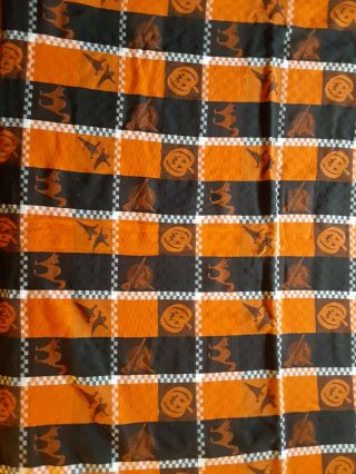Vintage Halloween Orange & Black Cat,  Ghost 100 Cotton Tablecloth - 56 " X 72 "