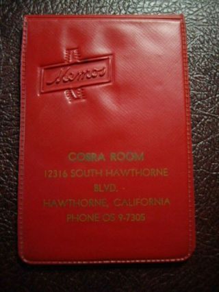 Vintage Red Leather Note Pad,  Cobra Room Hawthorne Ca.