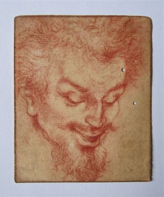 Old Master Drawing.  Italian School.  Study Of A Satyr.  Red Chalk On Laid Paper.