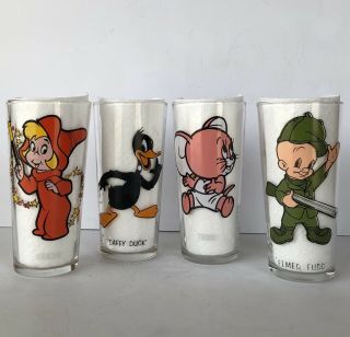 Set Of 4 Vtg Character Glass Tumblers Pepsi Collector Series Glasses 1973 - 1975