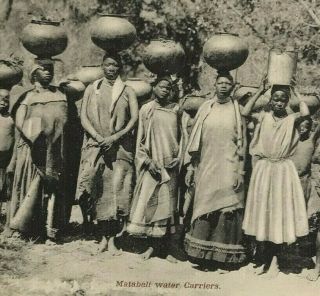 Vintage South African Postcard Matabele Matabeli Zulu Water Carriers Women