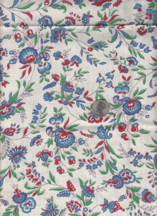 Vintage Feedsack Blue Red Green Floral Feed Sack Quilt Sewing Fabric 29 " X 22 "