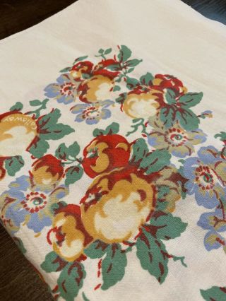 Vtg Heavy Cotton White Tablecloth Floral & Fruits 46 X 51 (blue Green Golds Red)