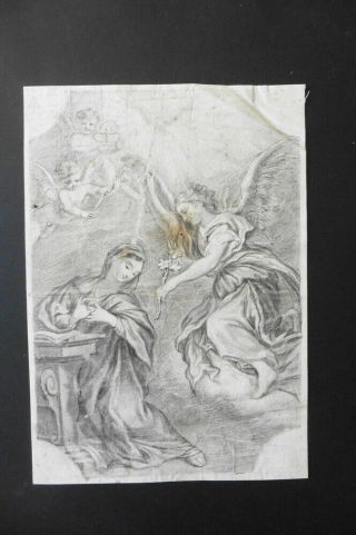 French School 17thc - Religious Scene Circle Mignard - Charcoal Drawing