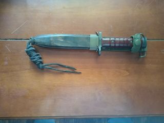 Wwii Style Bayonet With Scabbard And Leather Tie Strap,  No Marking On It.
