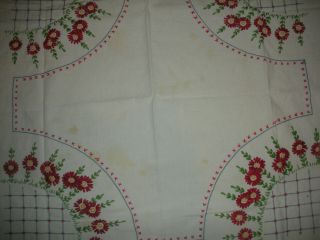 VINTAGE HAND EMBROIDERED TABLE CLOTH WITH CROCHED LACE EDGE 36 