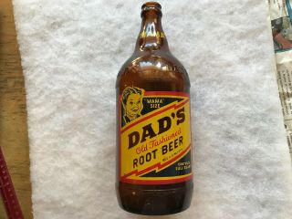 1949 Dad’s Root Beer Mama Size Amber Bottle,  Iron Mountain,  Michigan