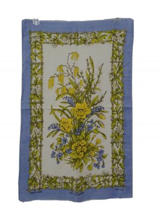 Vintage 100 Linen Tea Towel Yellow Blue Flowers Save The Children Fund Ireland