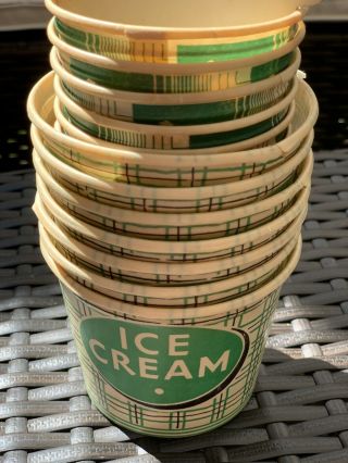 Vintage Green Paper Goods Ice Cream Cups And Lids