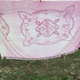 Vintage Pink Chenille Bedspread Great Cutter Possibilities