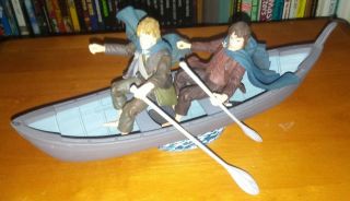 Lord Of The Rings Action Figures Frodo And Samwise With Elven Boat Toybiz Lotr